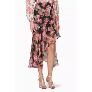 NWT Keepsake Oblivion Hi Low Skirt‎ Floral Chiffon Black Pink Size 8